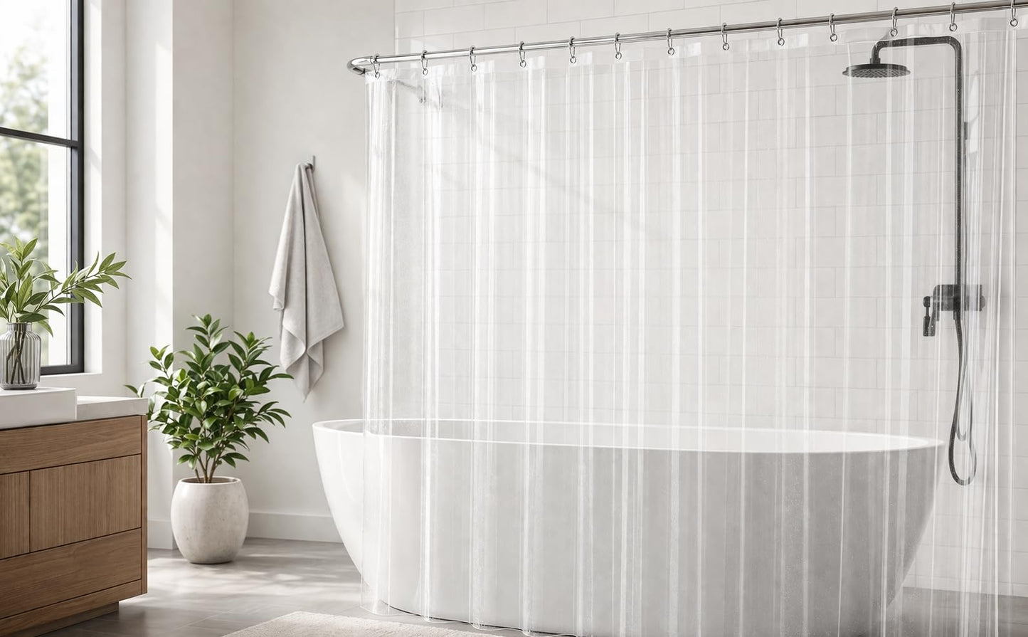 EHZNZIE Crystal Clear Shower Curtain Liner 72x72, PEVA Waterproof Bath Curtain, No Chemical Smell