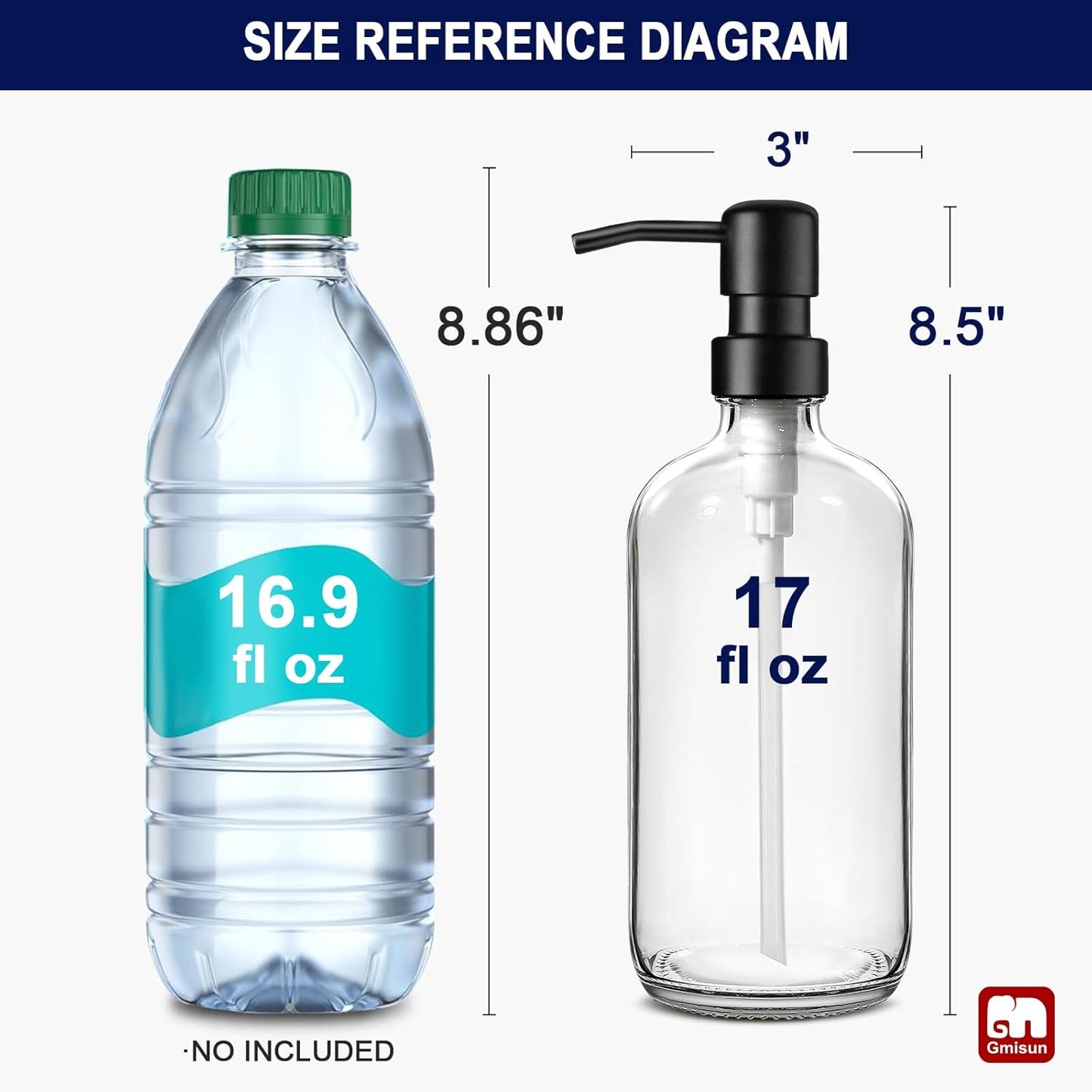 GMISUN Glass Soap Dispenser with Pump, 2 Pack Clear Bathroom Hand Soap Dispenser with Stainless Steel Pump, 17 Fl Oz Refillable Kitchen Hand and Dish Soap Dispensers Set, Modern Liquid Pump Bottles