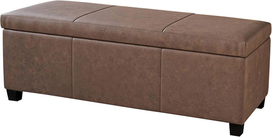 BELLEZE Storage Faux Leather Ottoman, 47 Inch Bench Bedroom Bench with Safety Close Hinge, Extra