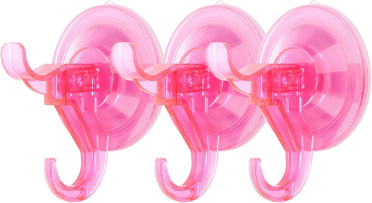 Antimbee 3 Pack Suction Cup Hooks, Clear Suction Cup Hanger, Removable Small Suction Cups for Shower, Bathroom, Glass, Door, Windows, Kitchen-Up to 11 lbs on Smooth Surface (Transparent Pink)