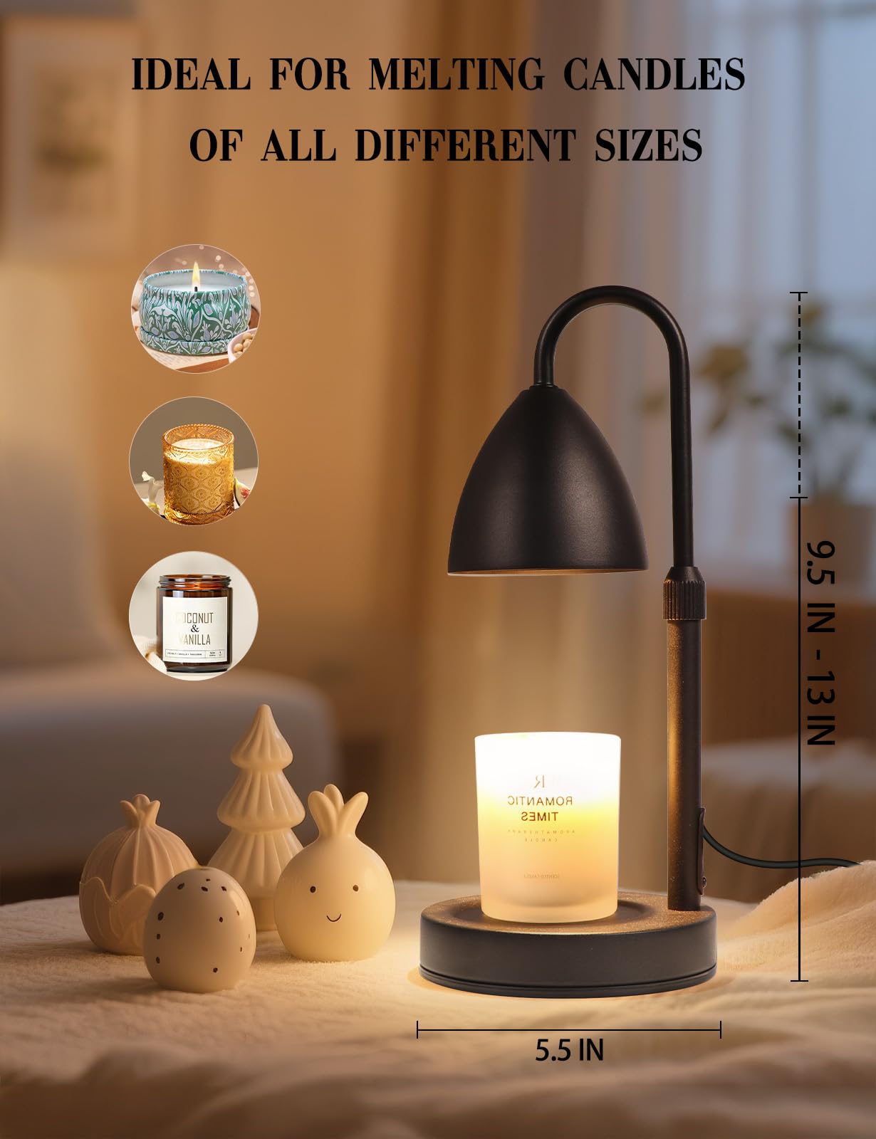 Candle Warmer Lamp with Timer Dimmable, Lamp Candle Warmer Birthday Gifts for Women, Black