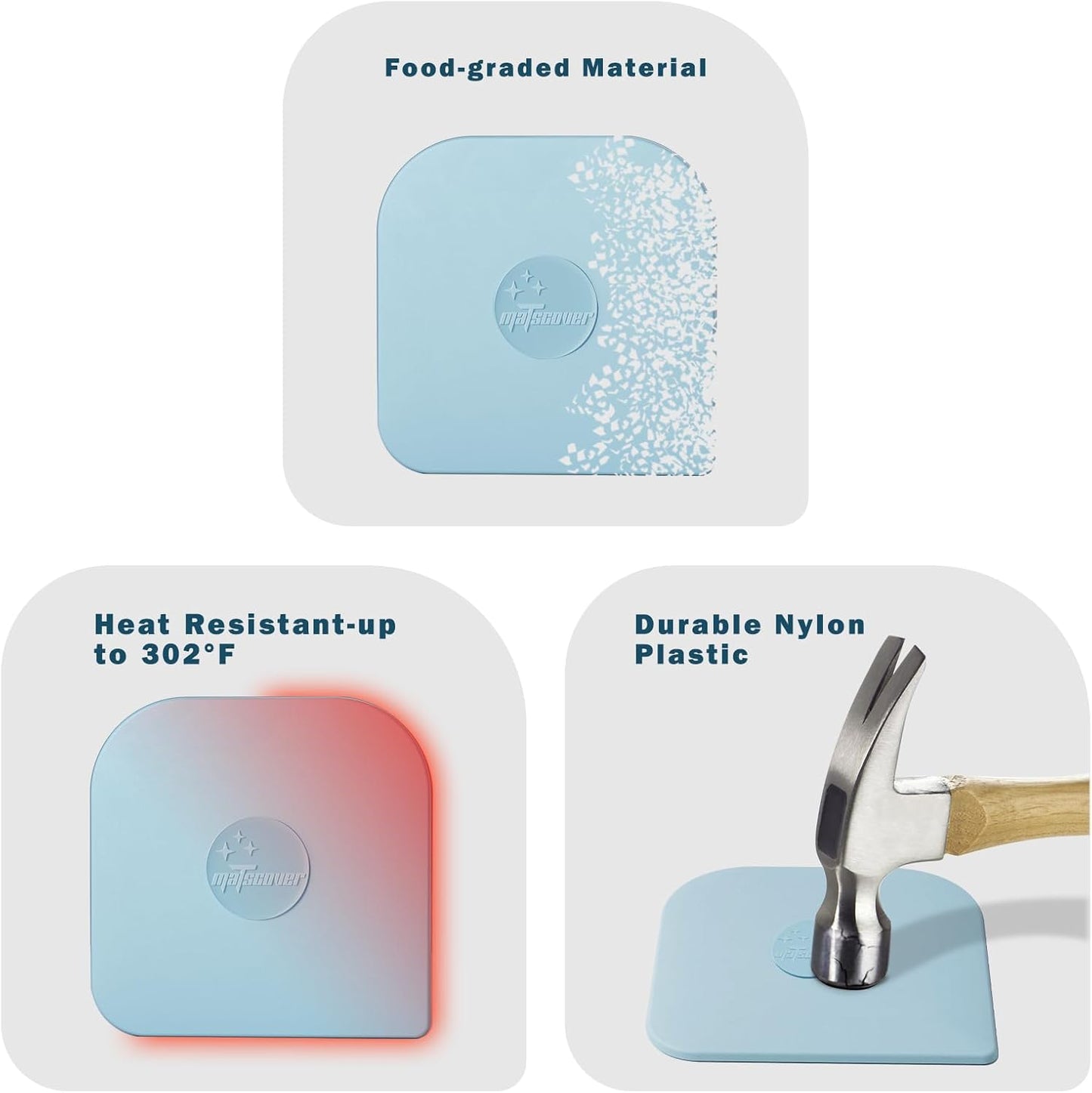 Pan Scraper, 5 Pcs Pot Scraper Plastic, Pot Scraper Non Scratch for Cast Iron, Pot and Pan Cleaning, Sturdy Scraper Kitchen Tool-Aqua