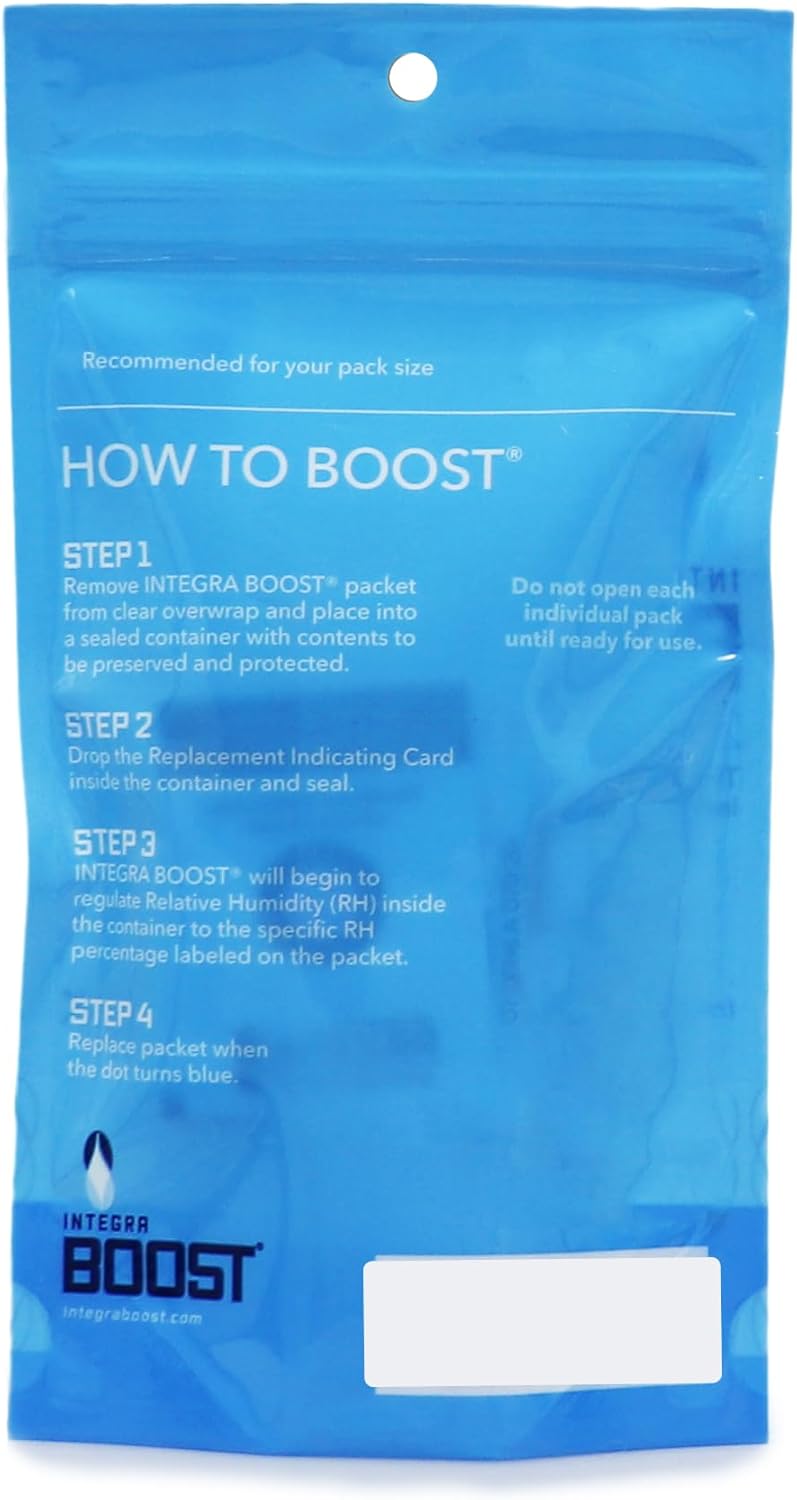 Integra Boost 2-Way Humidity Control Pack ??Patented Technology for Humidity Control ??Preserve Flavor & Maintain 62% RH ??Moisture Absorber for Herbs, Spices & More ??2 Gram (Pack of 6)
