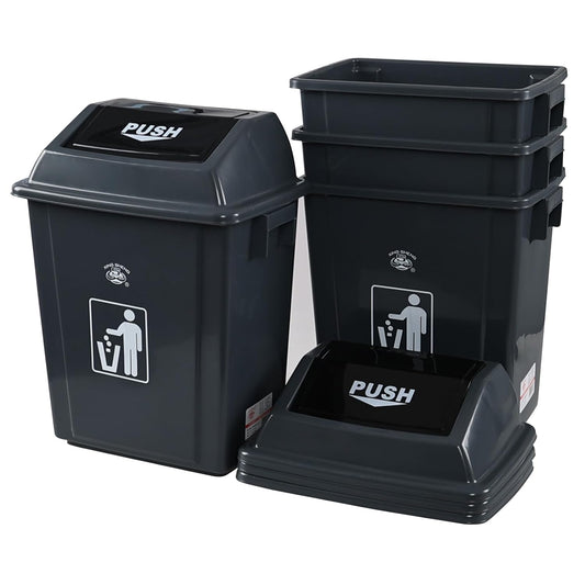 6 Gallon Plastic Swing Lid Garbage Can, Office Trash Can with Swing Top Lid, 4-Pack