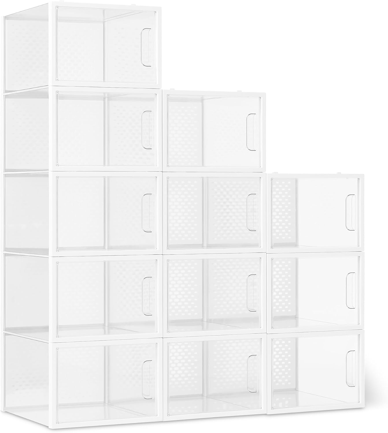 Amazon Basics Stackable and Foldable Clear Shoe Storage Organizer Box, Large, Pack of 12