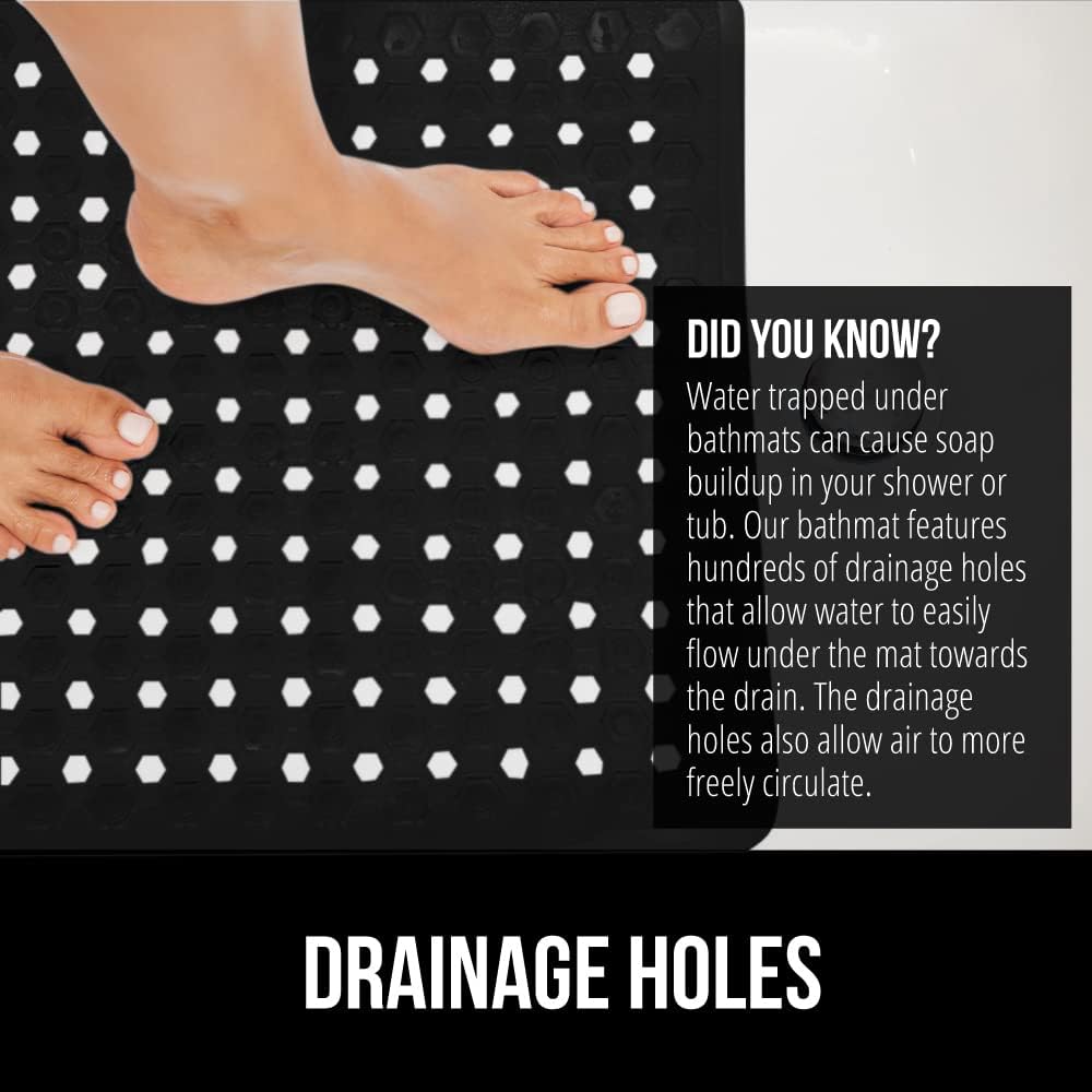 GORILLA GRIP Patented Square Shower Stall Mat, Small Bathtub Floor Mats for Stand Up Showers, Suction Cups and Drainage Holes, Machine Wash, Soft on Feet, Bathroom Accessories 21x21 Inch, Black Opaque
