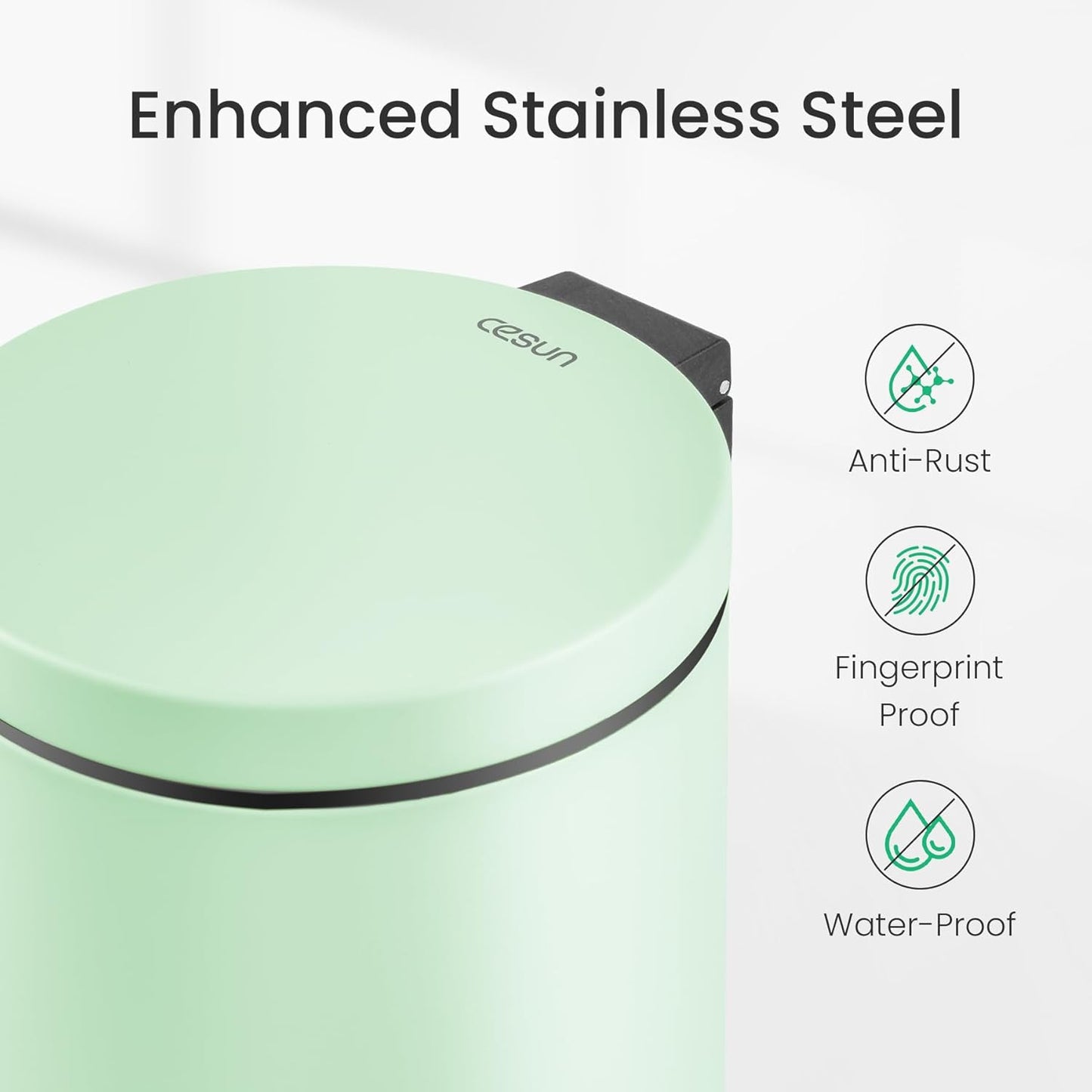 Cesun 1.2 Gallons Small Green Trash Can, Bathroom Garbage Can with Lid and Foot Pedal, Mini Round Wastebasket for Bathroom, Bedroom, Office, 4.5 Liters / 1.2 Gallons, Green