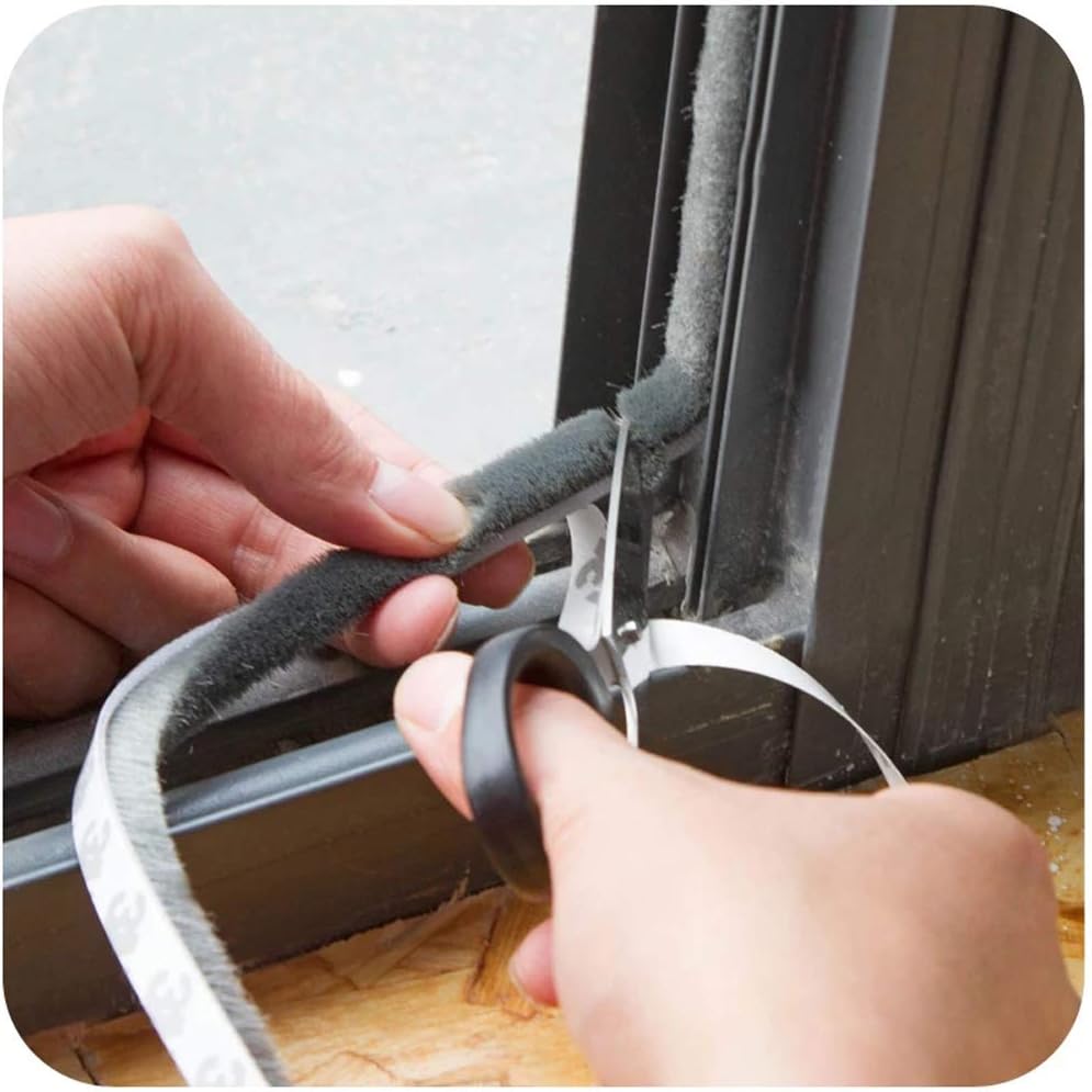 Weather Stripping Brush for Sliding Windows/Doors Frame Side,Pile Self Adhesive Weatherstrip Seal Strip Sealer Draft Stoppers (33ft x11/32 Backing x 3/16 Brush inch, White)