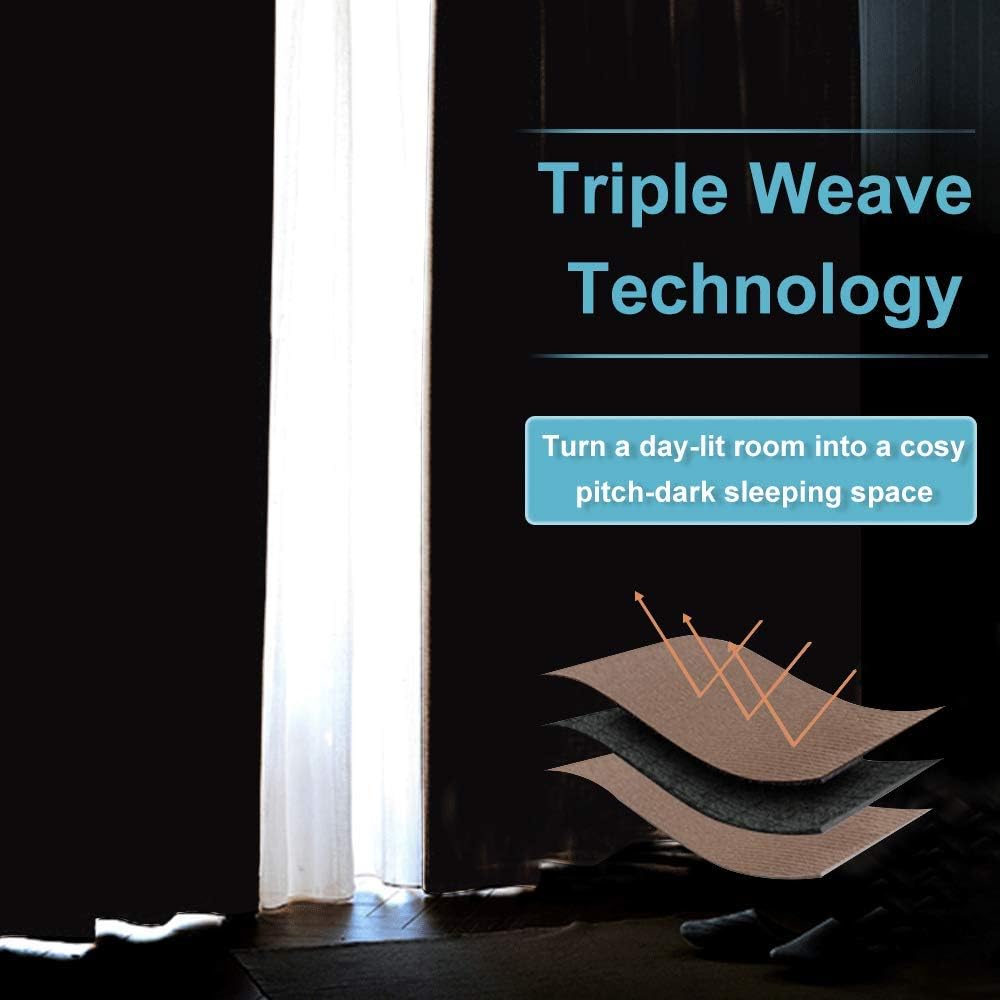 RYB HOME Curtains for Bedroom 72 inches Long, Blackout Thermal Insulating Window Treatment Drapes for Living Room Bathroom Basement Laundry Classroom, W 34 x L 72, Mocha, 2 Panels