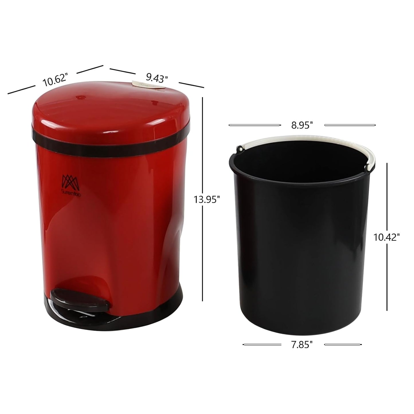 Small Bathroom Step On Trash Can with Lid, Kitchen Garbage Can with Removable Inner Bucket, 2.6 Gal