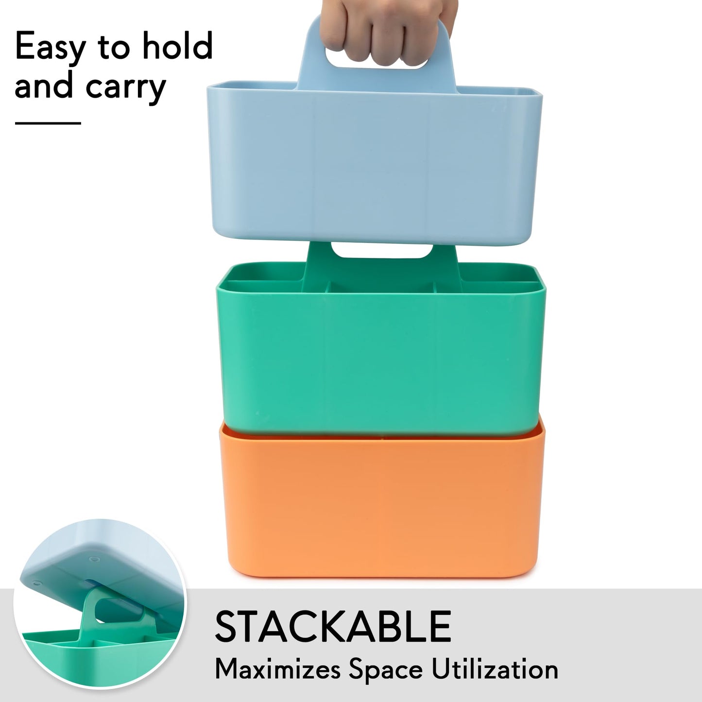 Tiawudi Multipurpose Caddy Organizer, Plastic Caddy with Handle, Stackable Desk Organizer for