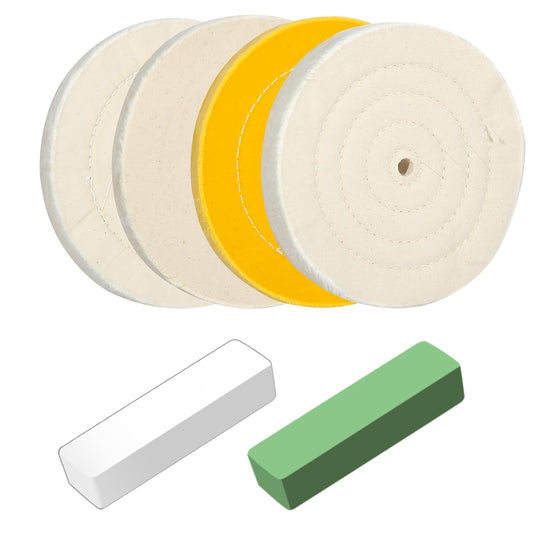 6PCS 6 Inch Polishing Wheel Kit for Bench Grinder Buffing Wheel, 1 *Yellow Cotton(42Ply), 2 *White