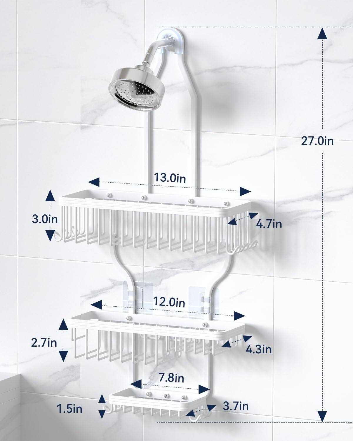 YASONIC Never Rust Shower Caddy Hanging, Aluminum Shower Racks for Inside Shower, 3-Tier Shower