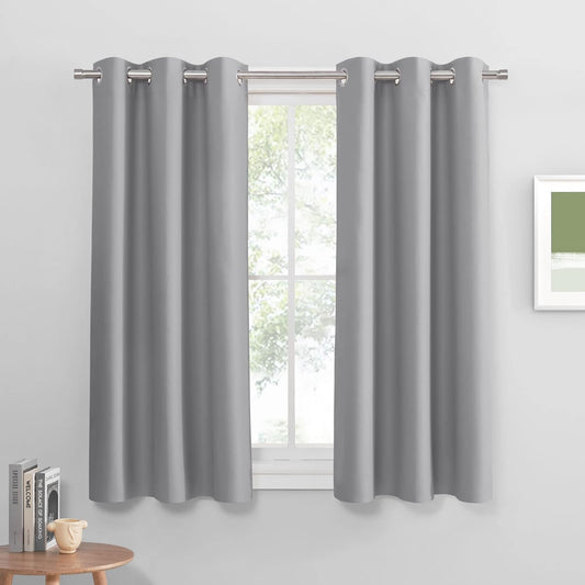 PONY DANCE Short Silver Grey Curtains for Small Windows, Blackout Thermal Insulating Drapes for Home Theatre Bathroom Kitchen Basement Cafe RV Camper Windows Blinds, Wide 42 x Long 40, 1 Pair