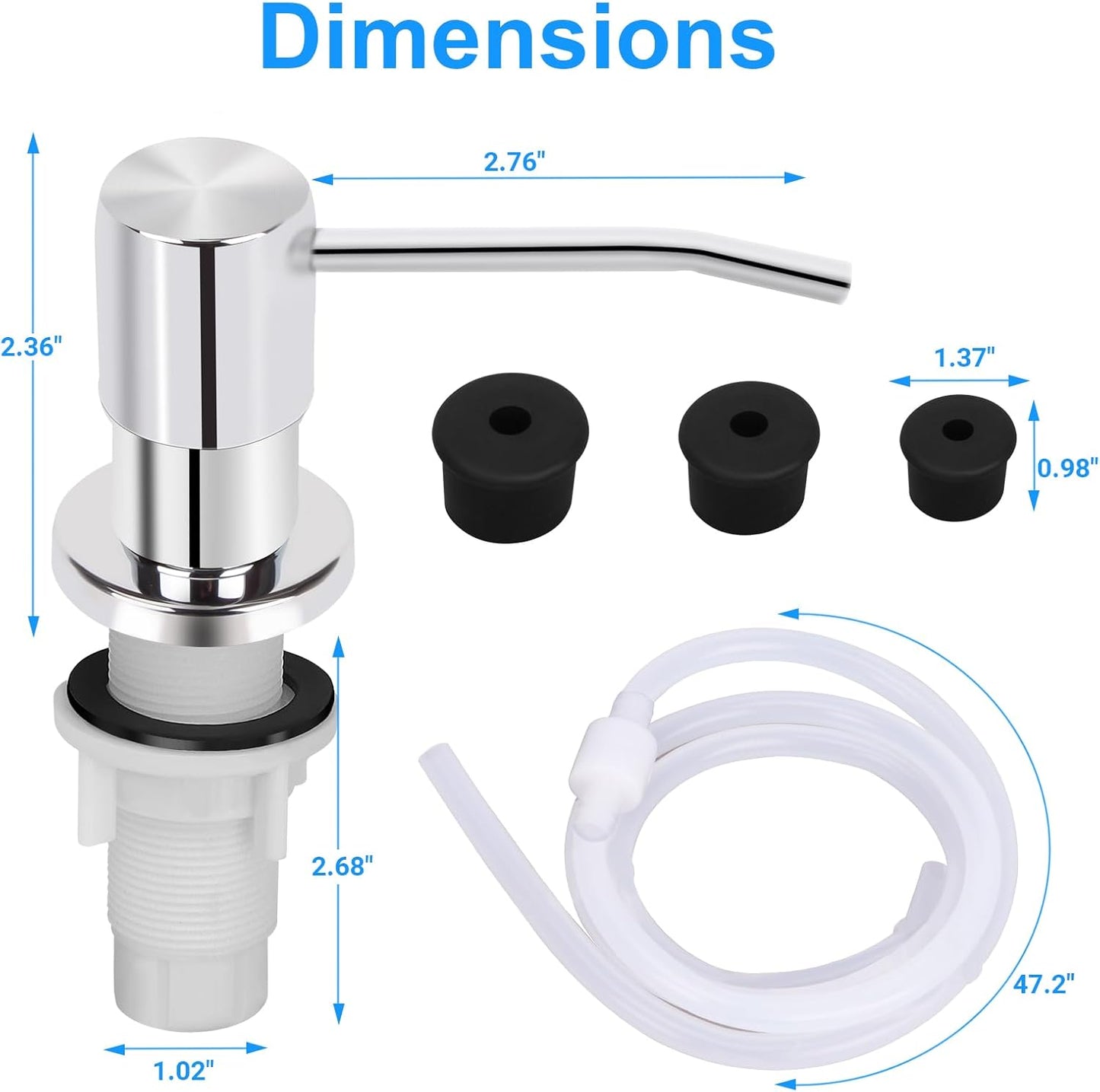 Soap Dispenser Kitchen Sink, Sink Soap Dispenser, 47" Extension Tube kit, Dish Soap Dispenser Pump, No Need More Refills (Chrome)