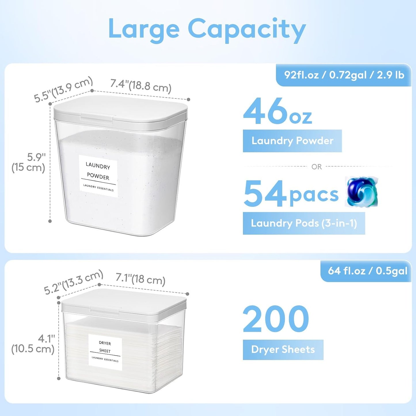 Lifewit 3+1 Laundry Pods Container & Dryer Sheet Holder, Large Powder Detergent Dispenser Storage Jars, Laundry Room Containers for Scent Booster Beads with Pop up Lids, Labels and Scoop