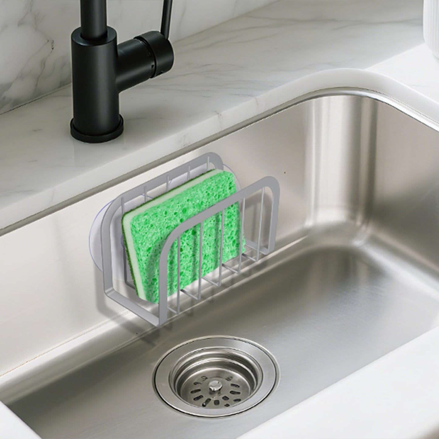 Sponge Holder for Kitchen Sink,Kitchen Sink Caddy with Sponge Holder-Silver