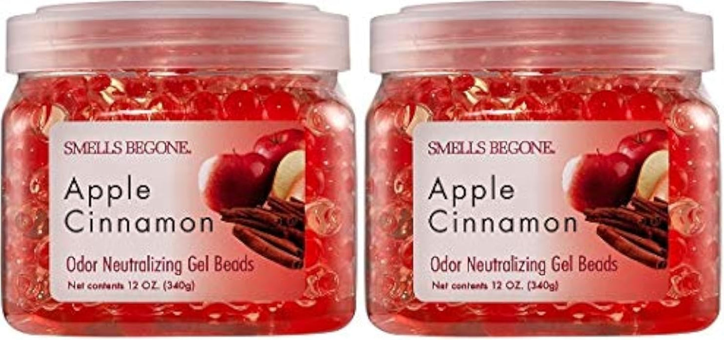 SMELLS BEGONE Odor Eliminator Gel Beads - 12 oz, Pack of 2 - Eliminates Odor in Bathrooms, Cars, Boats, RVs & Pet Areas - Air Freshener - Made with Essential Oils - Apple Cinnamon Scent