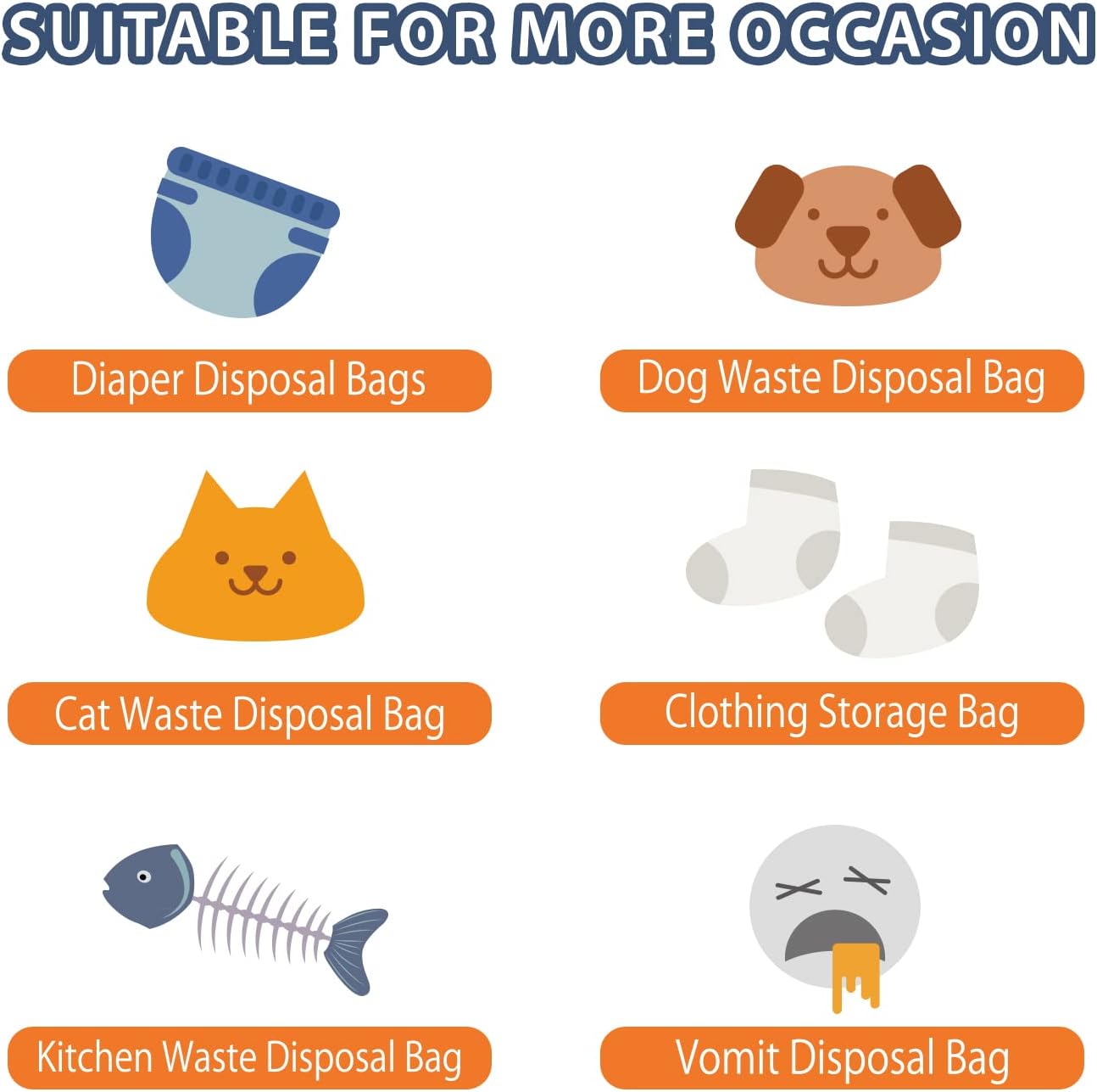 Odor Sealing Disposable Diaper Bags, 200 Count, Blue, Large Capacity, Unscented Diaper Trash Bags, Safety, Multiple Specifications, Wide Application, Easy to Use