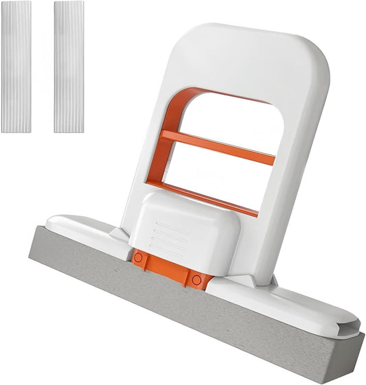 Mini Foldable Desktop Mop, Portable Cleaning Sponge Mop Self-Squeeze Sponge Cleaning Tool for Wet Dry Use on Kitchen Countertops Glass Bathroom Car (1 Pcs Orange)