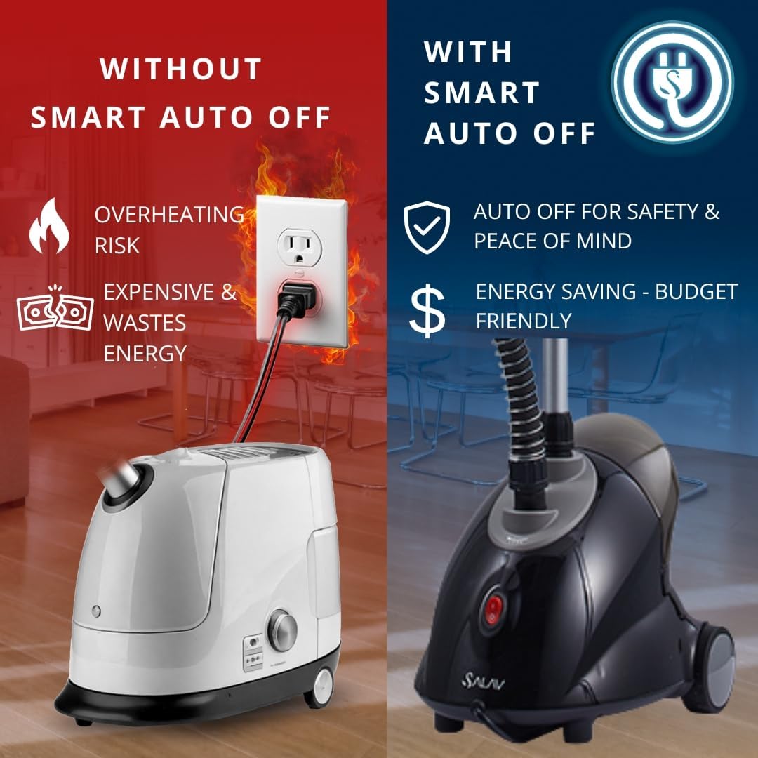 SALAV GS18-DJ Standing Garment Steamer with Smart Auto-Off, Wheels for Easy Movement, 1.8L Water Tank for 1hr Continuous Steaming, Adjustable Pole for Storage, with Descaler Packet, 1500 watts