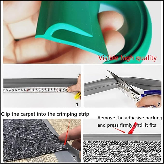 Self Adhesive Carpet Transition Strip with Edge Trim, Designed for Seamless Transitions from Carpet to Tile or Vinyl Floors, Perfect for Doorways.(Gray,10ft)