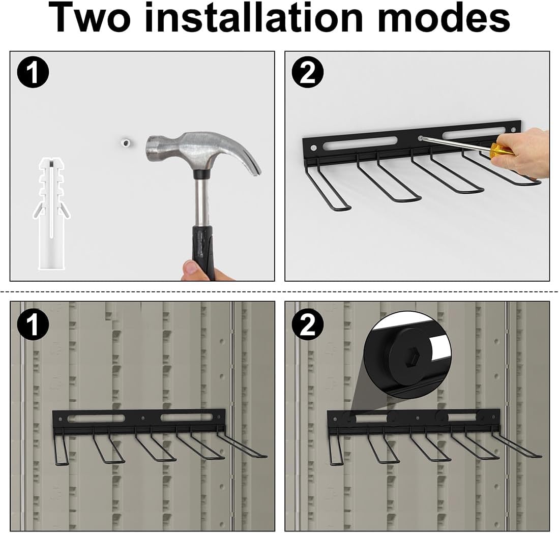 Garage Wall-Mounted Rack, Tool Storage Rack, Garden Tool Rack, Hanging Storage Rack for Yard Tools, Anti-Rust - Easy Installation (2-Pack)
