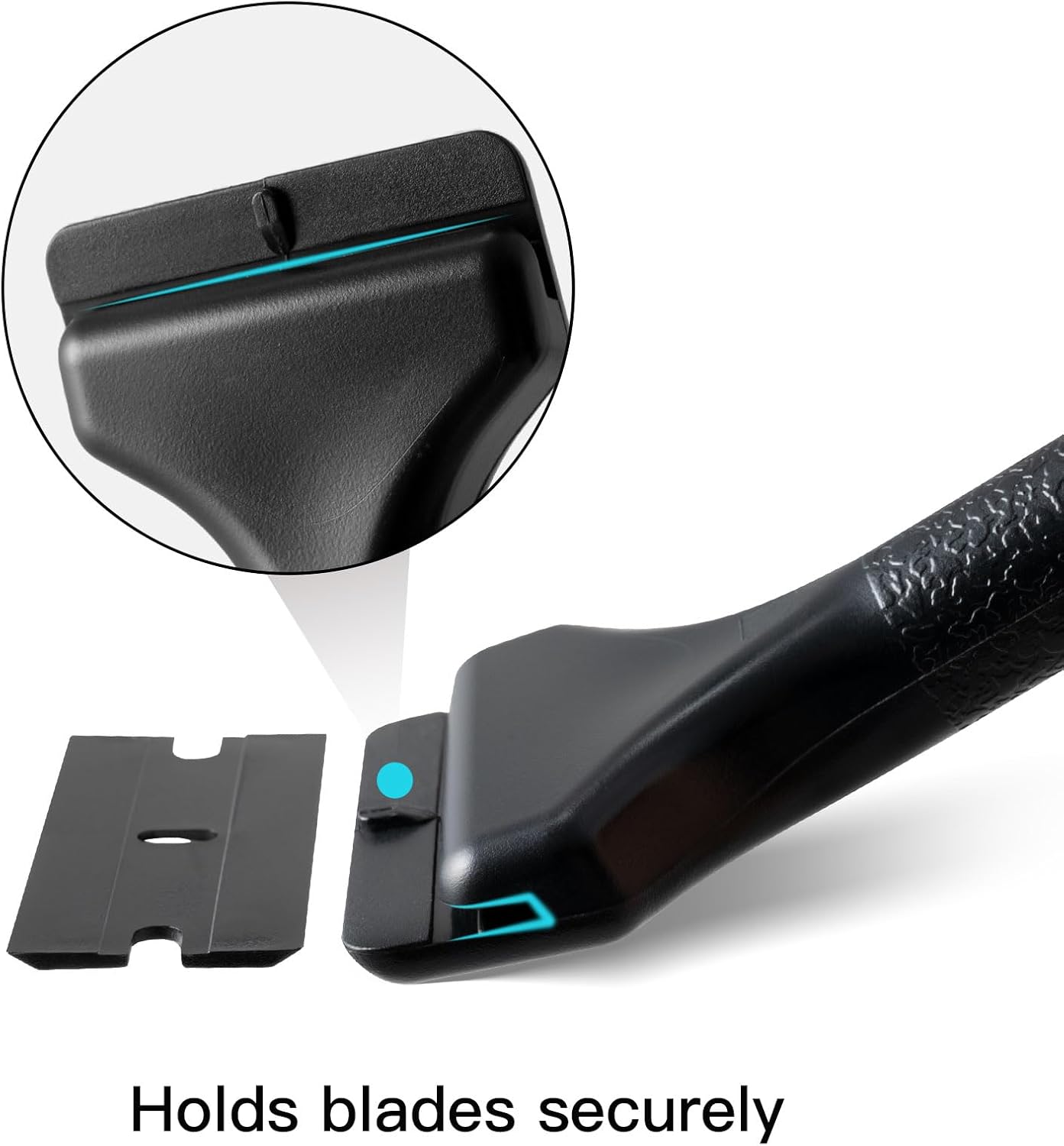 NEWISHTOOL 2 Pcs Long Handle Plastic Razor Blade Scraper With 100 PCS Spare Replacement Blades, Sticker Remover Glue Residue Tool for Hard to Reach Corner