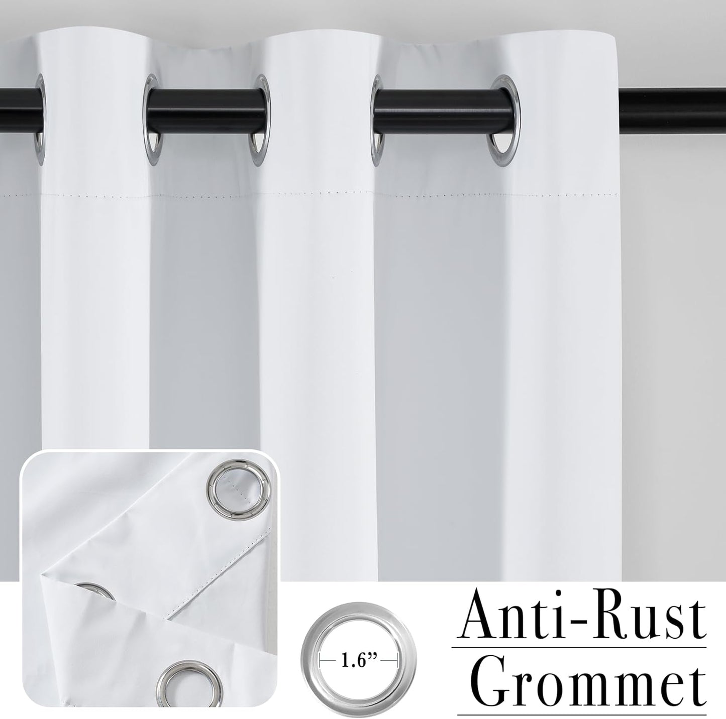 PONY DANCE White 100% Blackout Short Curtains for Kitchen Over Sink 36 inch Long 2 Panels Set, Black Out Small Window Curtains for Bathroom, Thermal Insulated Half Window Cafe Drapes, 34" W x 36" L