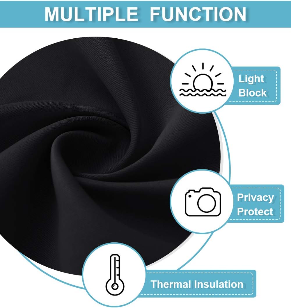 RYB HOME Short Curtains for Living Room Blackout Portable Blinds Shades for Bedroom Bathroom Basement Garage RV Camper Windows, 34 inches Width x 36 inches Length, Black, 2 Pcs