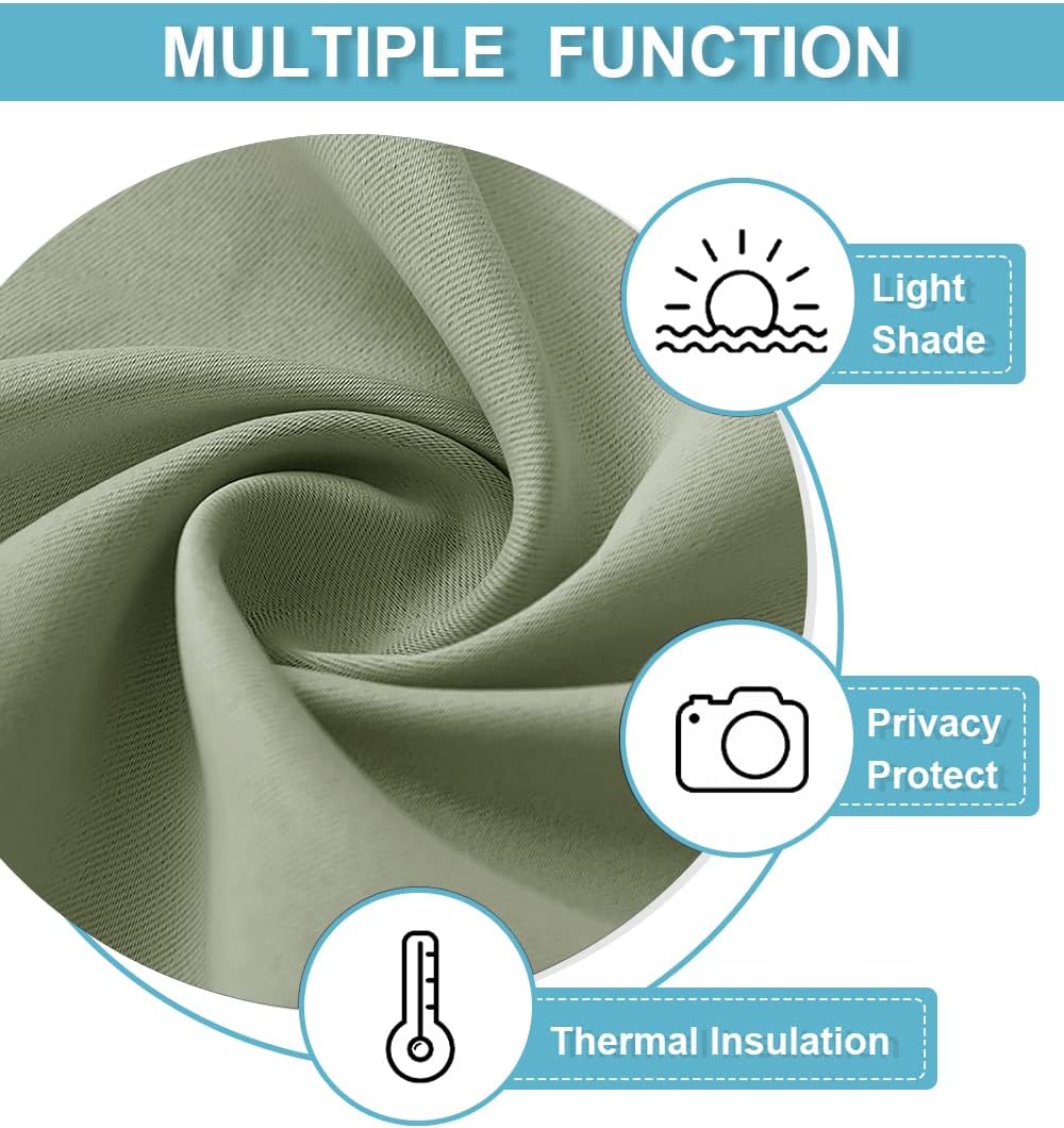 RYB HOME Small Curtains for Door Windows - Blackout Thermal Insulating Drapes for Home Theatre Bathroom Basement Cafe RV Camper Windows Blinds, Wide 34 x Long 30, Sage Green, 1 Pair