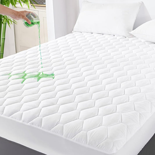 GRT Full Mattress Protector Waterproof, Rayon from Bamboo, Cooling Quilted Fitted Mattress Pad