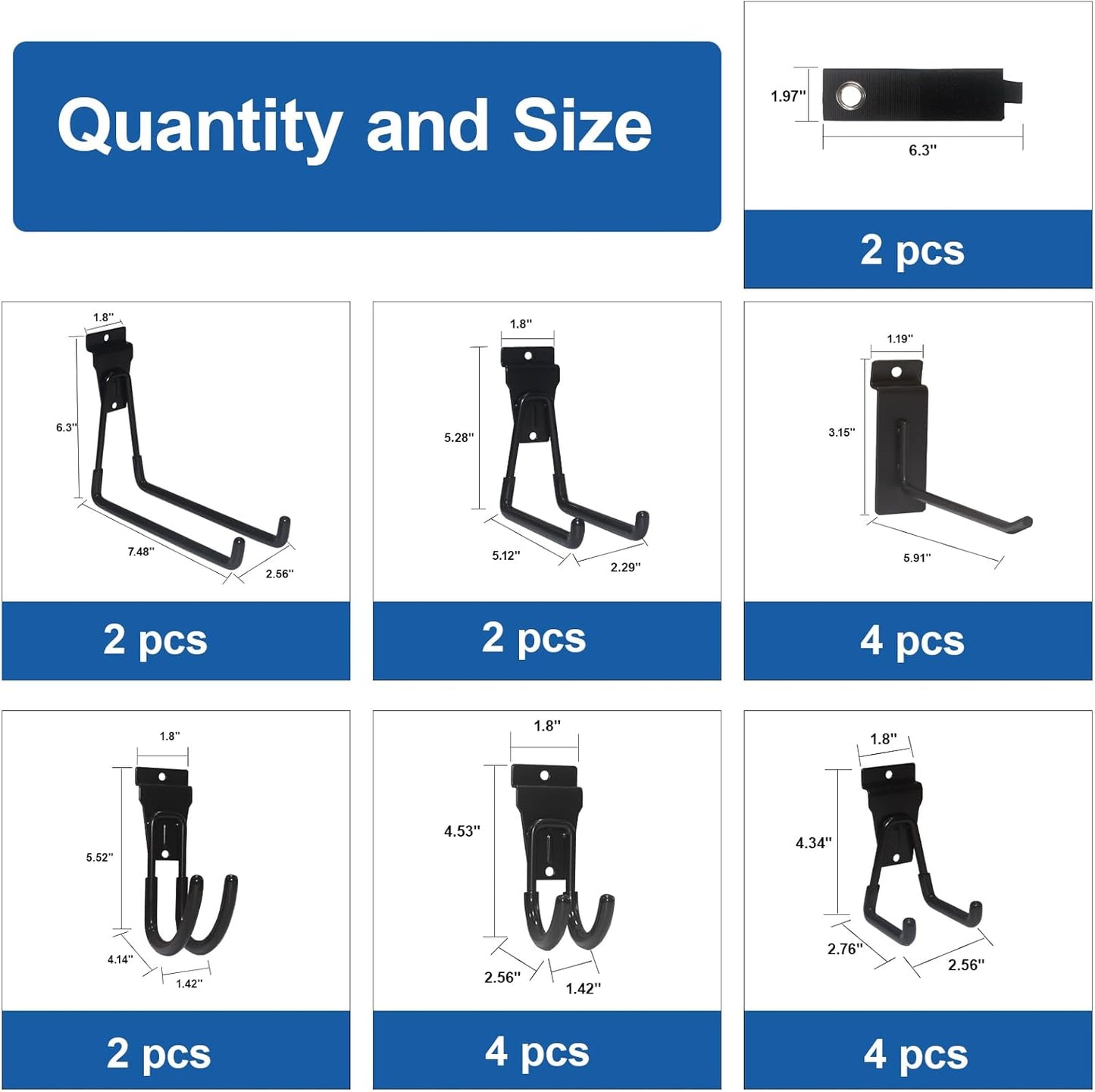 NeatiEase 20 PCS Slatwall Accessories Kit for Garage Rooms Shops Storage Organizing Display, Slat Wall Accessory Includes 18 PCS Multisized Heavy Duty Slatwall Hooks and 2 Pack Velcro Straps