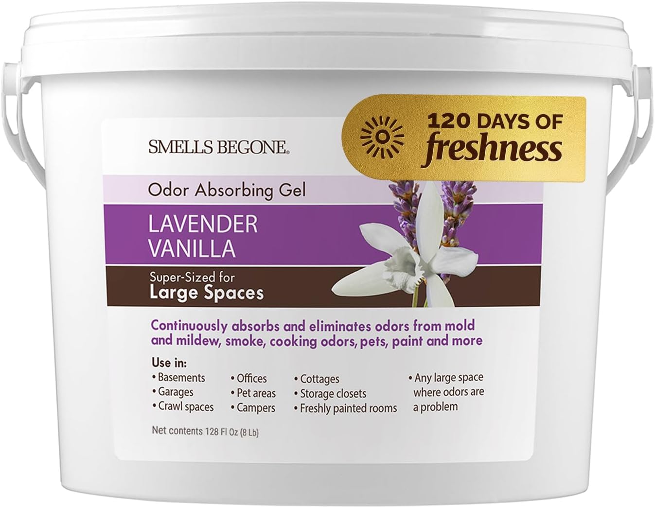 SMELLS BEGONE 1-Gallon Odor Absorber Gel - Air Freshener & Odor Eliminator for Homes, Garages & Commercial Buildings - Industrial Size - Lavender Vanilla Scent