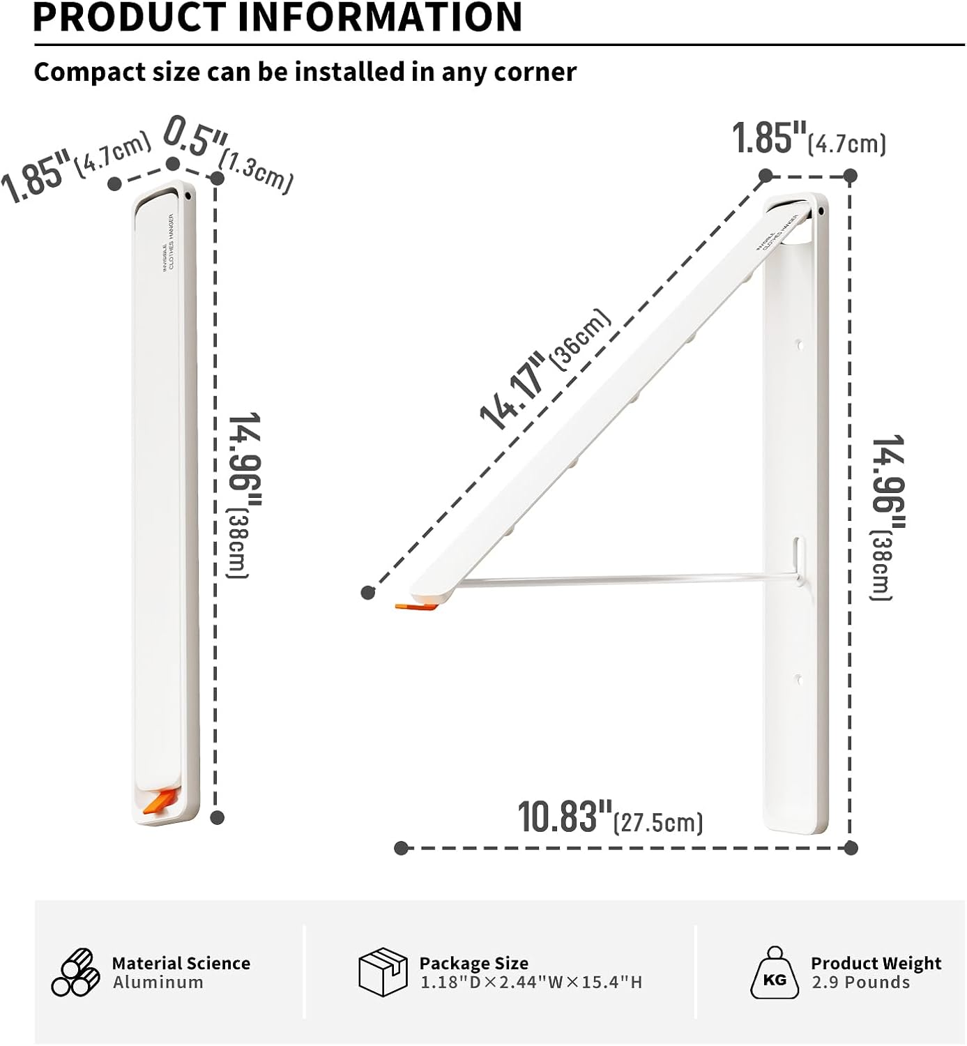 Clothes Drying Rack for Laundry Drying Rack Wall Mounted Clothes Hanger Rack Retractable Laundry Hanger Dryer Rack Space Saving Closet Organizer Aluminium (White)
