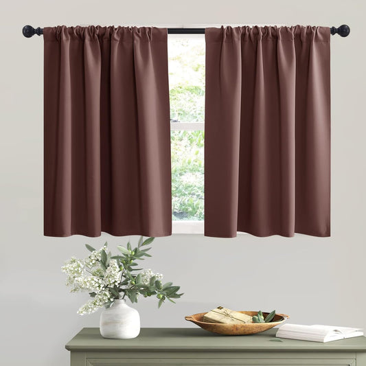 RYB HOME Rod Pocket Blackout Curtains for Bedroom Kitchen Living Room Office Light Block Energy Efficiency Small Window Treatment Drapes, W 42 x L 54 inch, Chocolate Brown,2 Panels