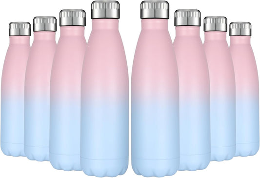 HASLE OUTFITTERS 17oz Stainless Steel Water Bottles Bulk, Vacuum Insulated Water Bottles Double Walled Reusable Metal Sports Water Bottles Keep Drinks Hot and Cold, Pink Blue, 8Packs