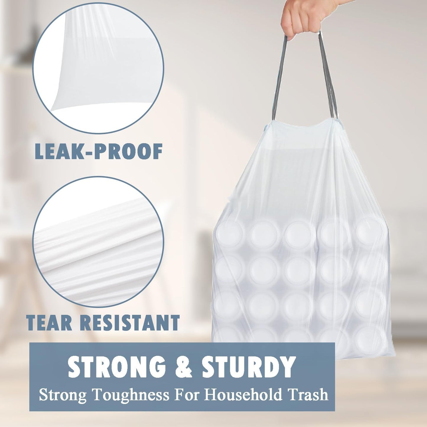Small Trash Bags 4 Gallon - 57 Count Drawstring 4 Gallon Trash Bag, Pre-separated Small Garbage Bags Bathroom Trash Bags, Unscented White 4 Gal Trash Can Liners