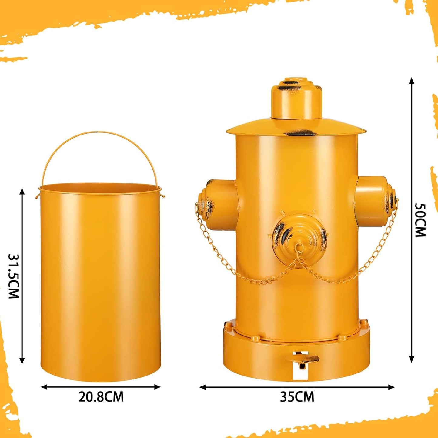 Hoolerry Fire Hydrant Trash Can Retro Creative Garbage Can with Inner Bucket Large Capacity Wrought Iron Pedal Trash Can Indoor Outdoor Waste Bins for Park Garden Kitchen Garbage (Yellow, Medium)