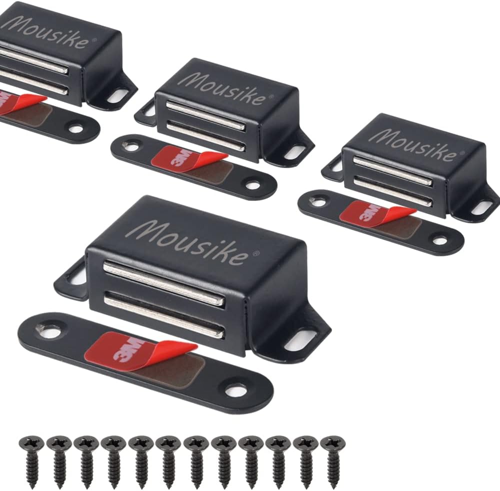 Mousike Cabinet Magnets 30lb Black Door Magnets with Strong Magnetic for Kitchen Cupboard Wardrobe Closet Cabinet Door Drawer Latch 4 Pack