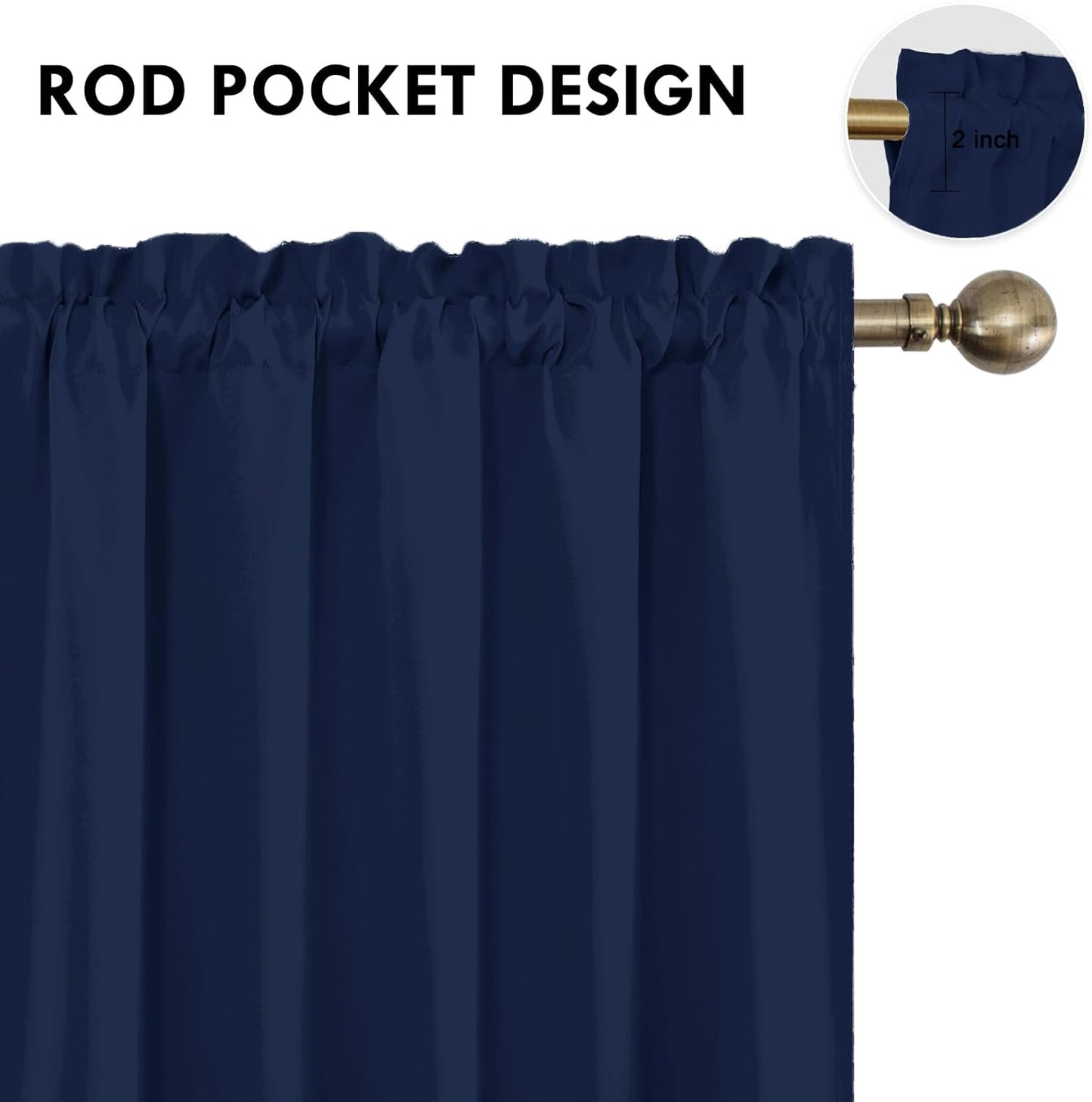 DWCN Short Curtains for Bathroom Windows 36 inches Length 2 Panels Set, Half Window Blackout Curtains for Kitchen, Rod Pocket Energy Saving Drapes (W60 x L36 Inch, Navy Blue)