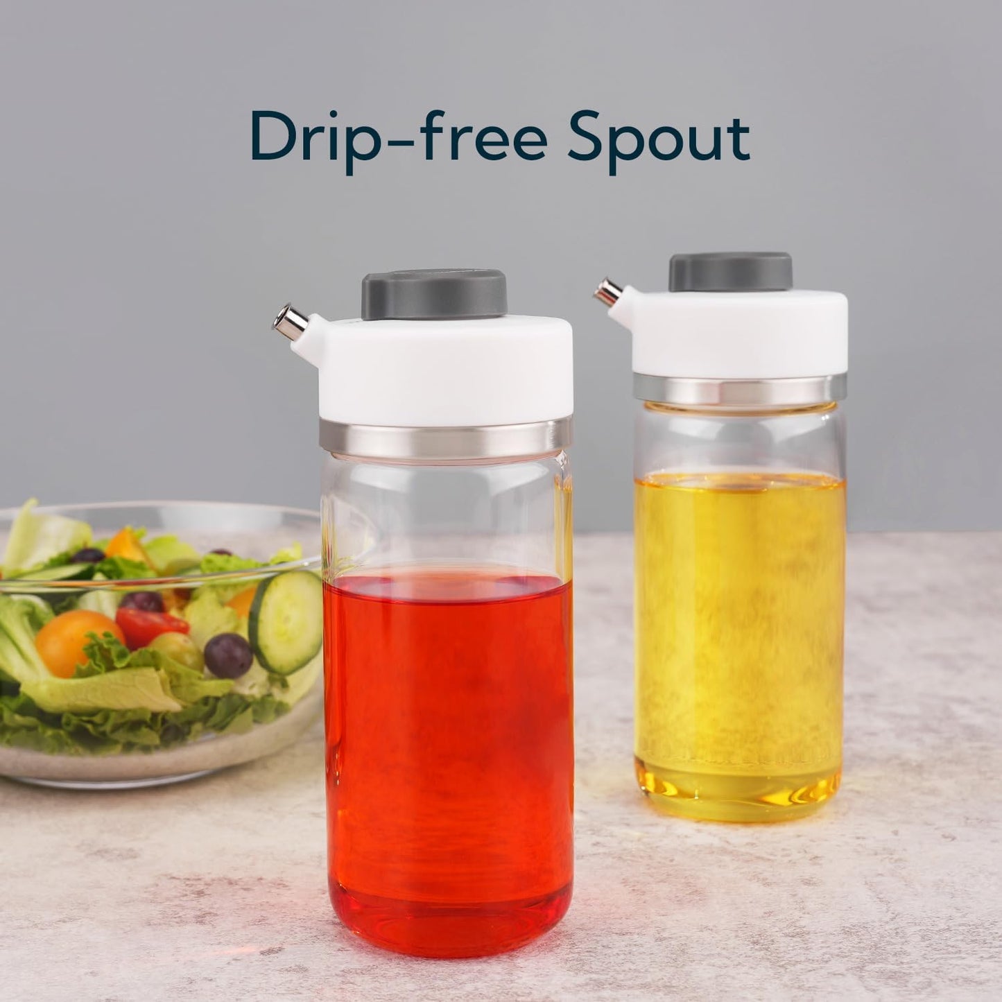 KITCHENDAO Precision Pour Glass Oil Dispenser 2-Piece Set with 3 Modes, Drip-Free Spout, Two Adjustable Flow Speeds, 12 oz Oil and Vinegar Dispensing Bottle 2 Pack Set for Kitchen