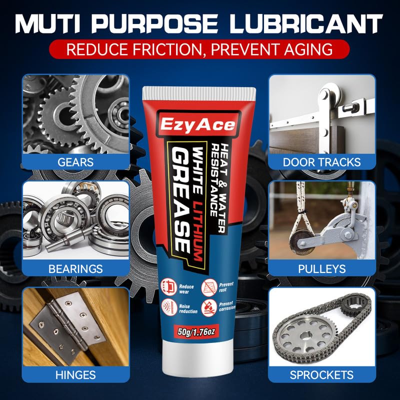White Lithium Grease, Garage Door Lubricant, Multi-Purpose Bike Grease for Hinges, Bearings, Gears, Track Rail, Waterproof&Heat Resistant Bearing Grease Ideal for Automotive, Marine, 1.76oz