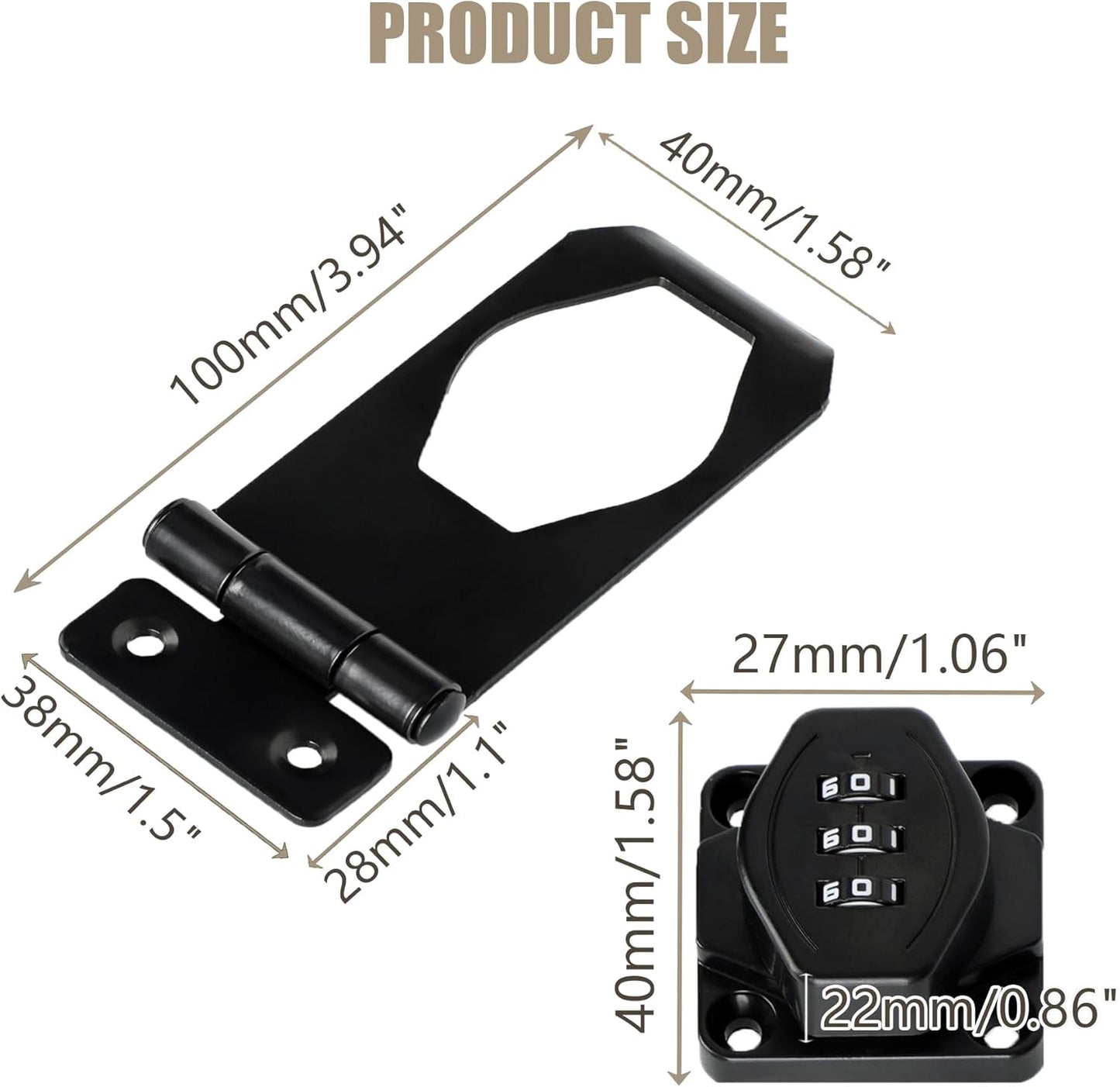 Password Rotary Hasp Locks, Digit Combination Lock Door Security Slide Latch Door Lock for Drawers, File Cabinets, Cabinets, Interior Doors, Barns, Garage Doors, Fence (4 Inch)