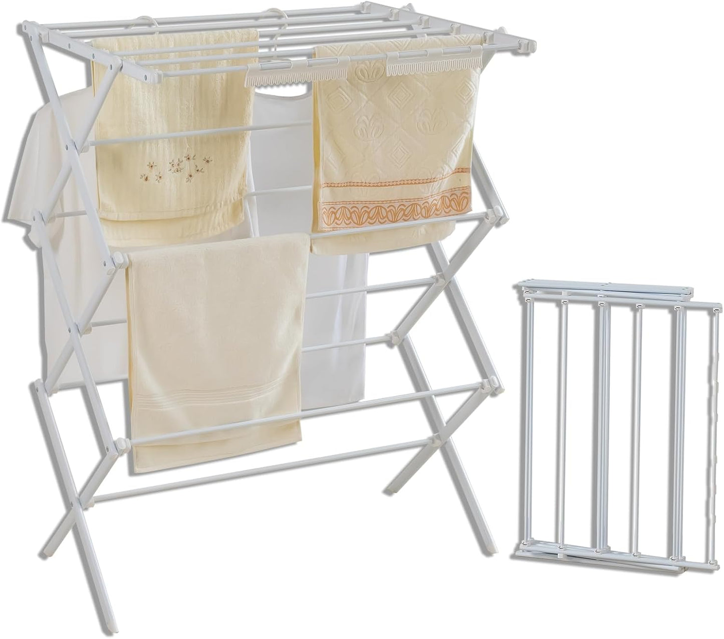 3 Tiers Foldable Clothes Drying Rack, Vertical Laundry Rack Portable and Collapsible for Storage Indoor Outdoor, Pearly White