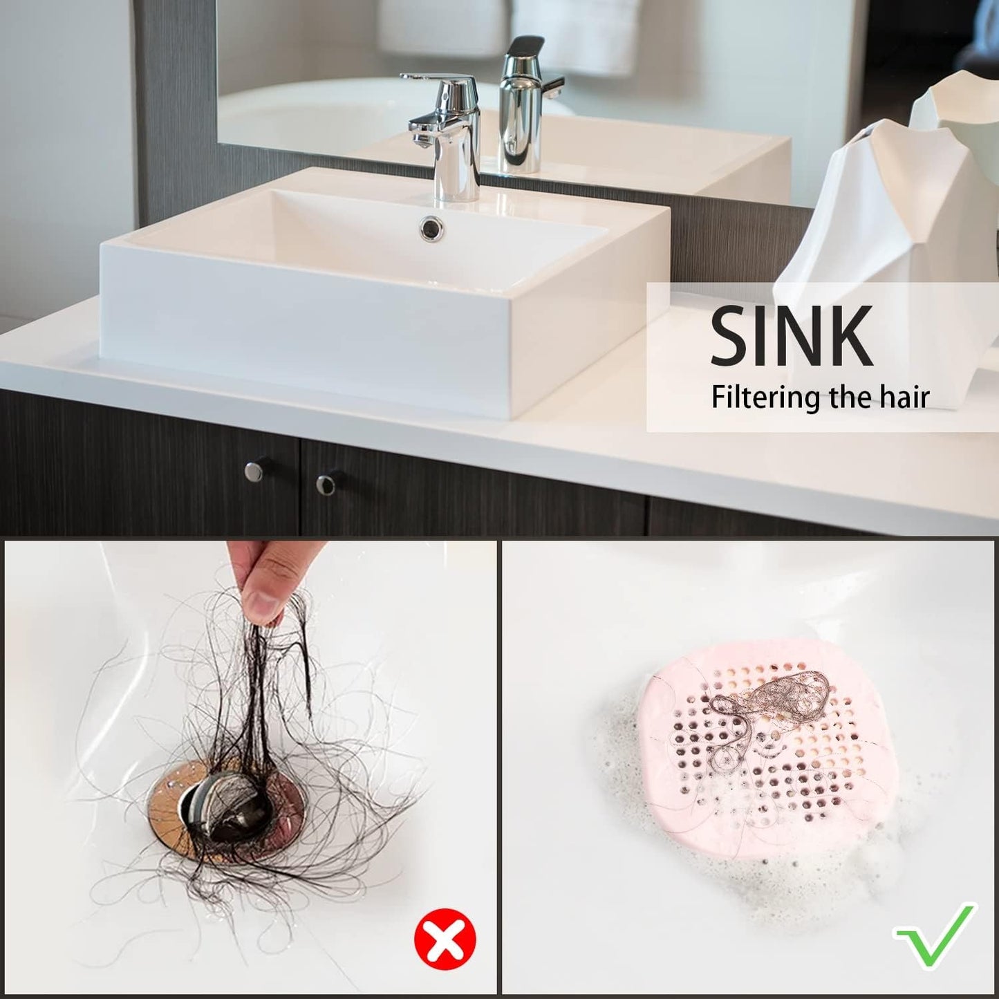 2 Pack Drain Cover Hair Catcher Drain Plug Hair Stopper Drain Protector for Shower Bathroom Accessories Bathtub Deep Grey