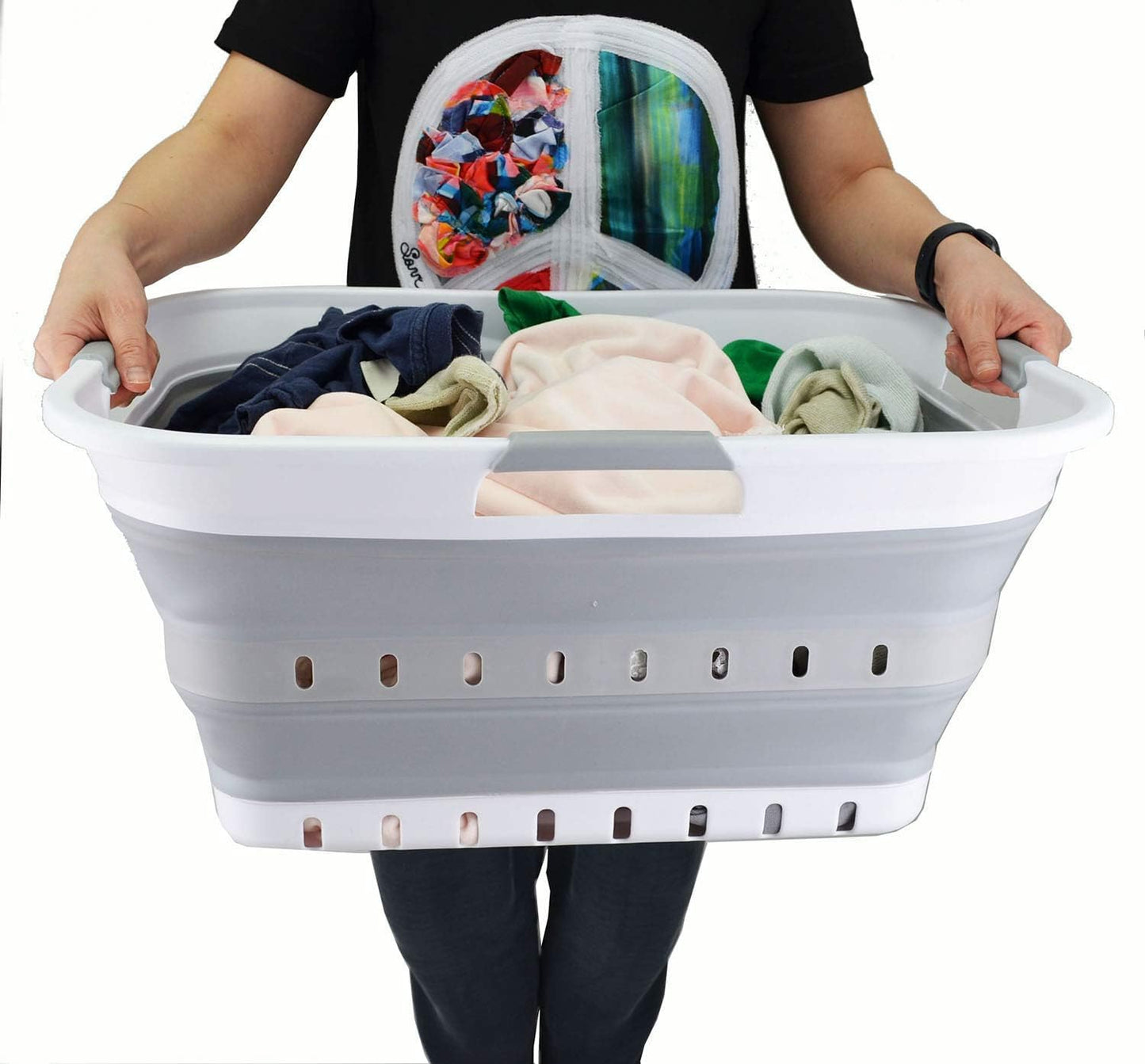 SAMMART 42L (11 gallon) Collapsible Plastic Laundry Basket - Foldable Pop Up Storage