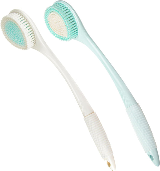 BEDELITE Back Bath Brush Long Handle for Shower of 2 - Soft Shower Brush for Men & Women,Back Brush Scrubber - 16.4" Long Skin Exfoliator for Bath Scrubber Body Brush（2 Pack, Blue & Ivory）