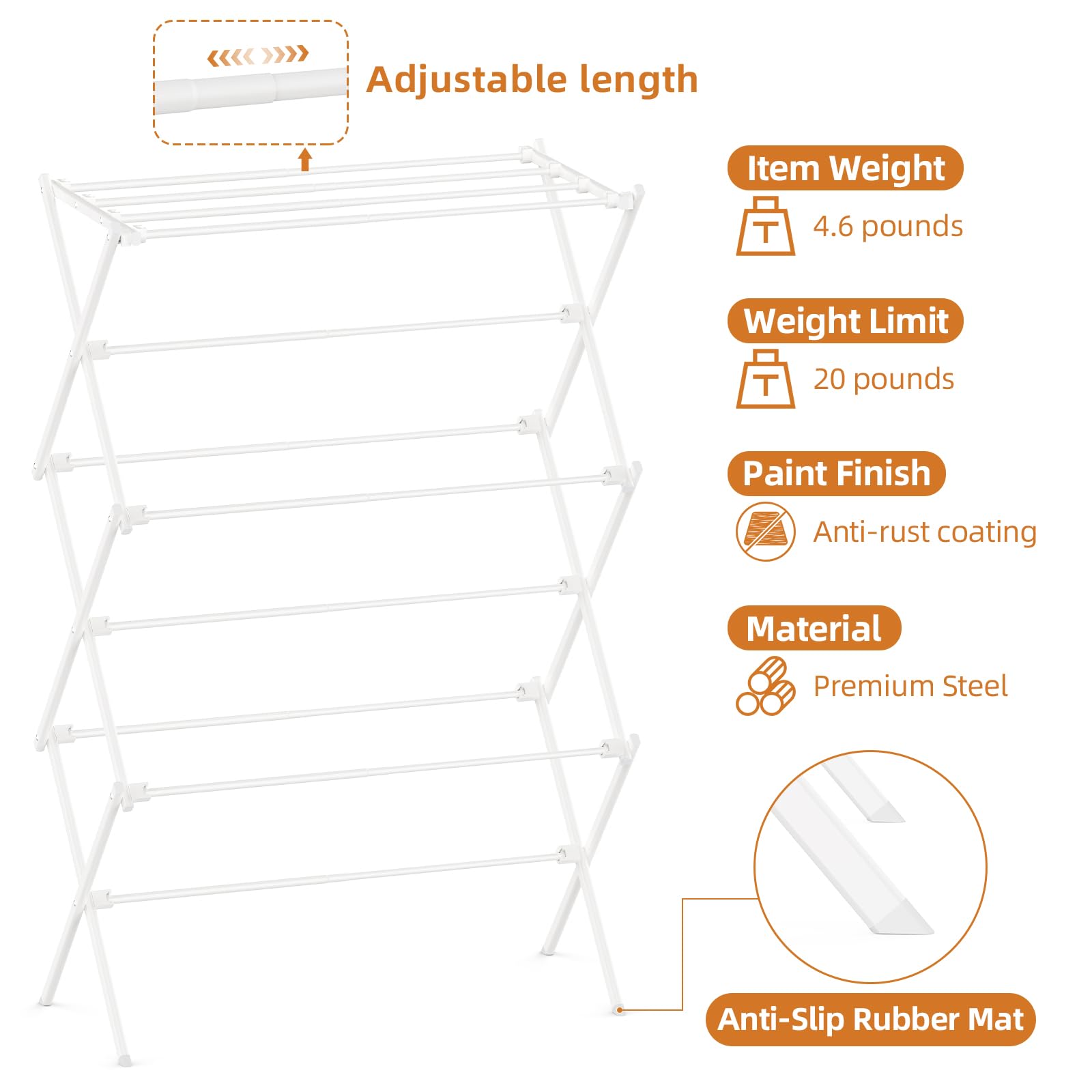 FILROUG Drying Rack Clothing, 3-Tier Clothes Drying Rack Foldable, Antirust Laundry Drying Rack