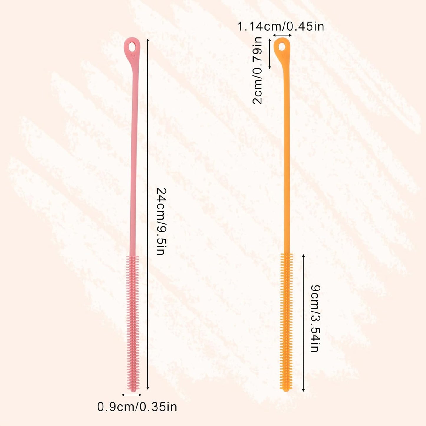 2pcs Silicone Straw Cleaner Brush, 9.44in Extra Long Reusable Straw Brush for Stanley, Metal, Glass Straws, Bendable Travel Drinking Bottle Lid Cleaning Tool for Crevice Pipe Tube (Pink,Orange)